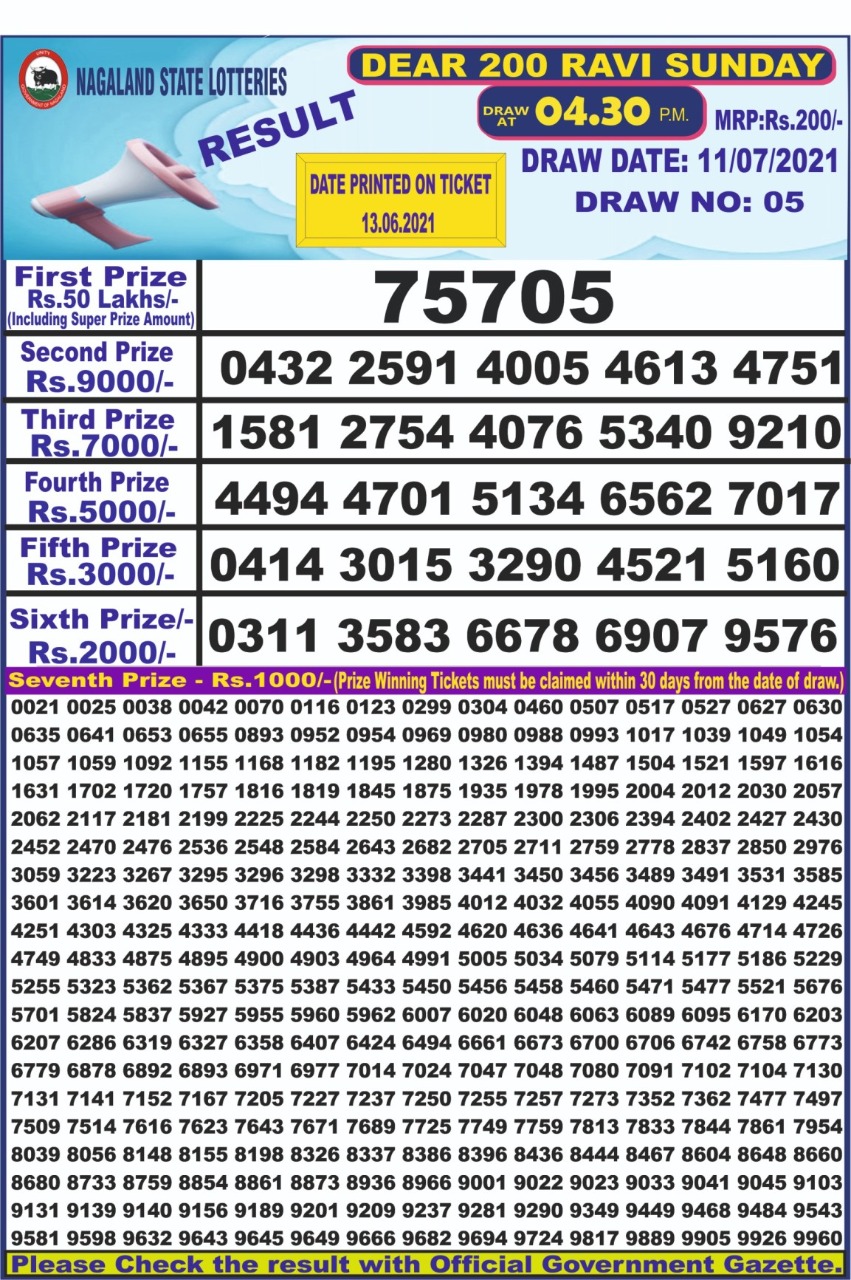 Dear 200 weekly lottery 04.30 pm 11-07-2021