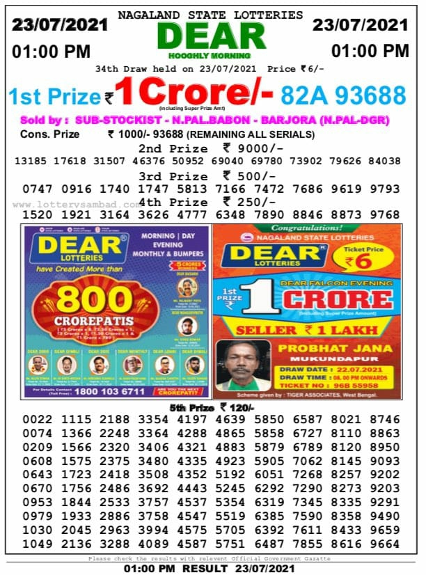 Dear lottery 01-00 pm 23-07-2021