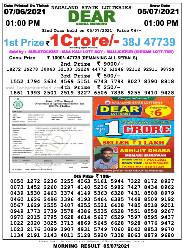 dear lottery 01.00 pm  01-07-2021