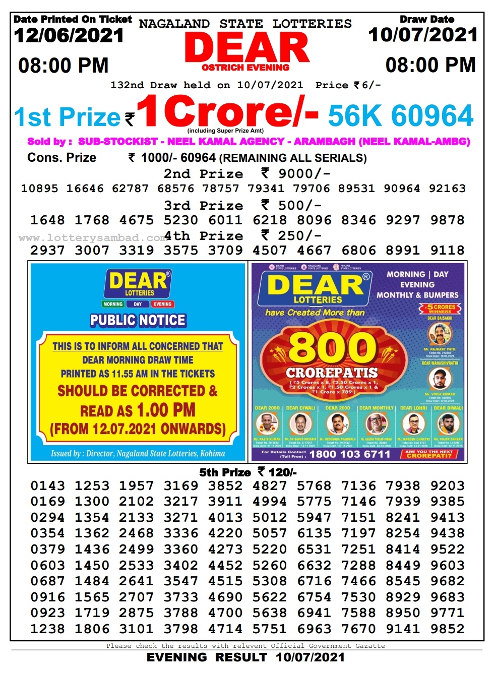 Dear lottery 08.00pm 10-07-2021