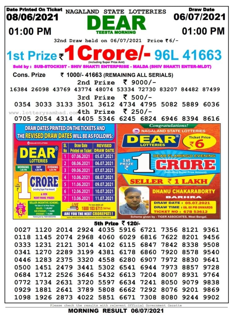 dear lottery 01.00 pm 06-07-2021