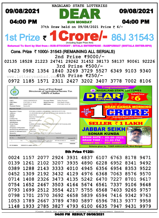 Dear lottery 04-00 pm 09-08-2021