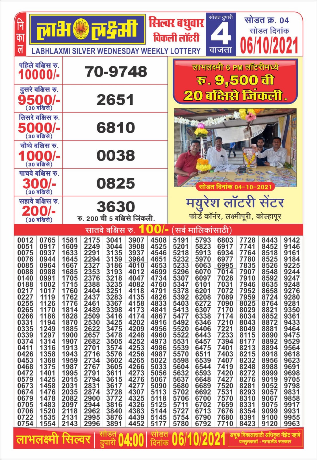 Labhlaxmi 4pm Lottery Result 06-10-2021