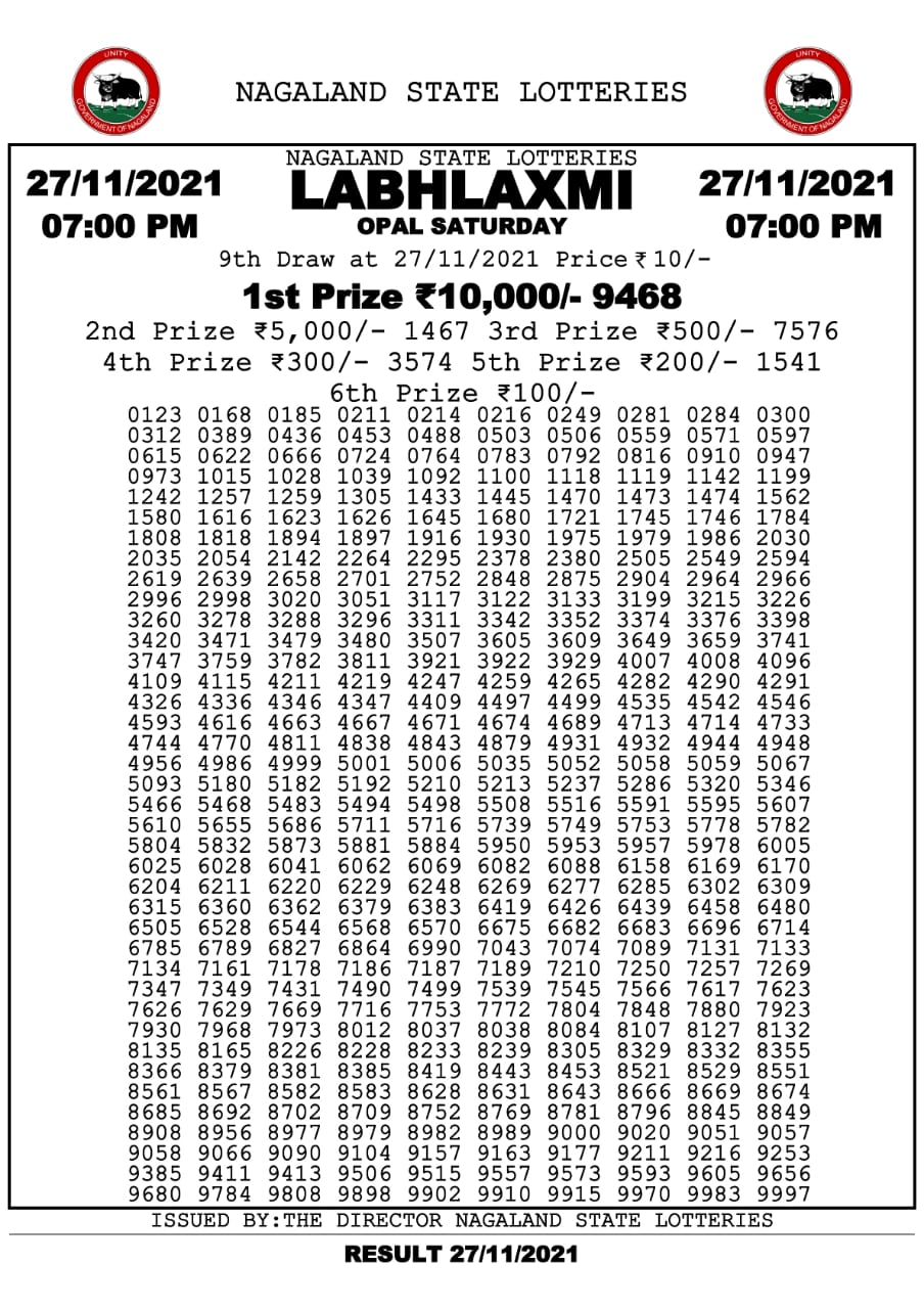Labhlaxmi 7pm Lottery Result 27.11.2021