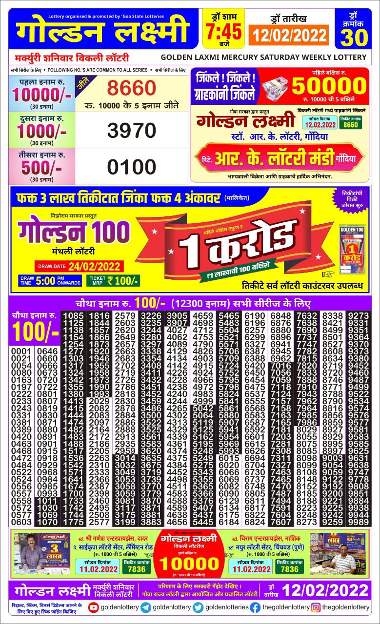 Golden Laxmi 7.45 lottery result