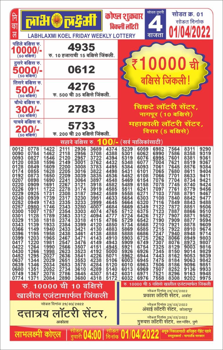 Labhlaxmi 4pm lottery Result