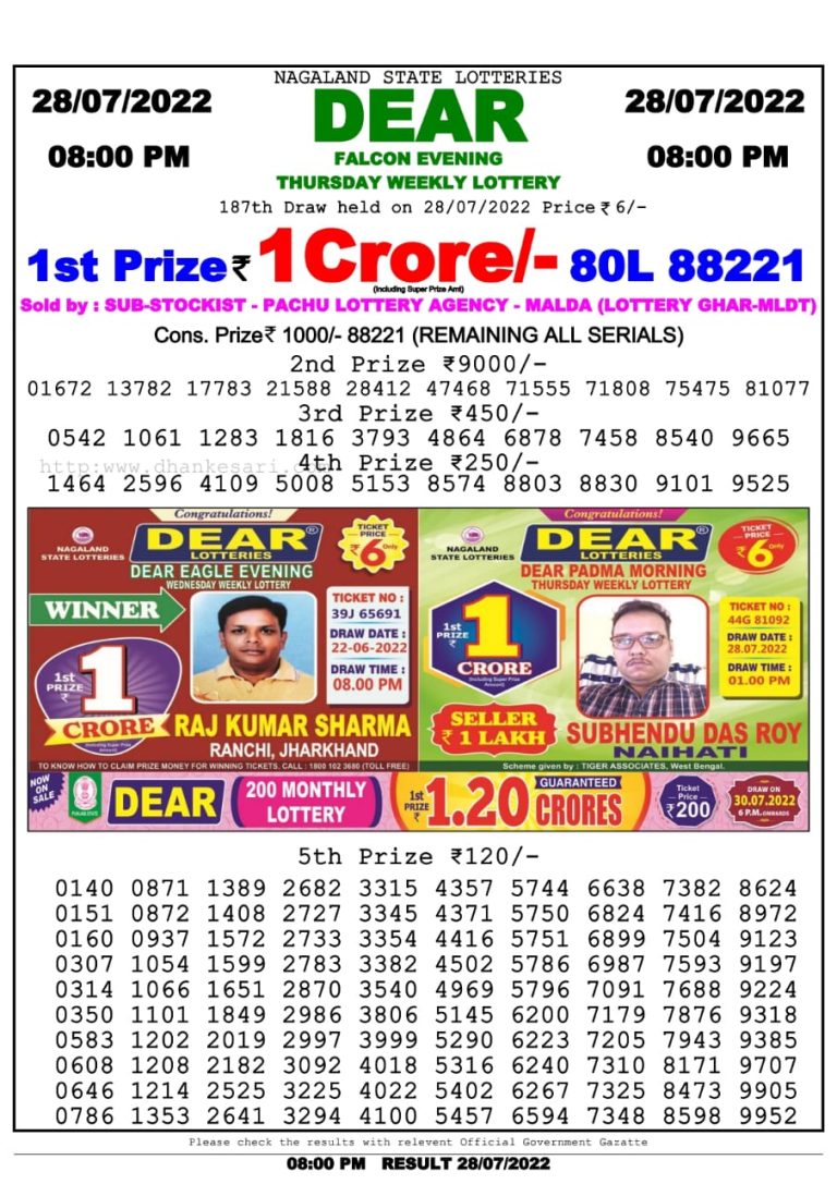 dear lottery result 8.00pm
