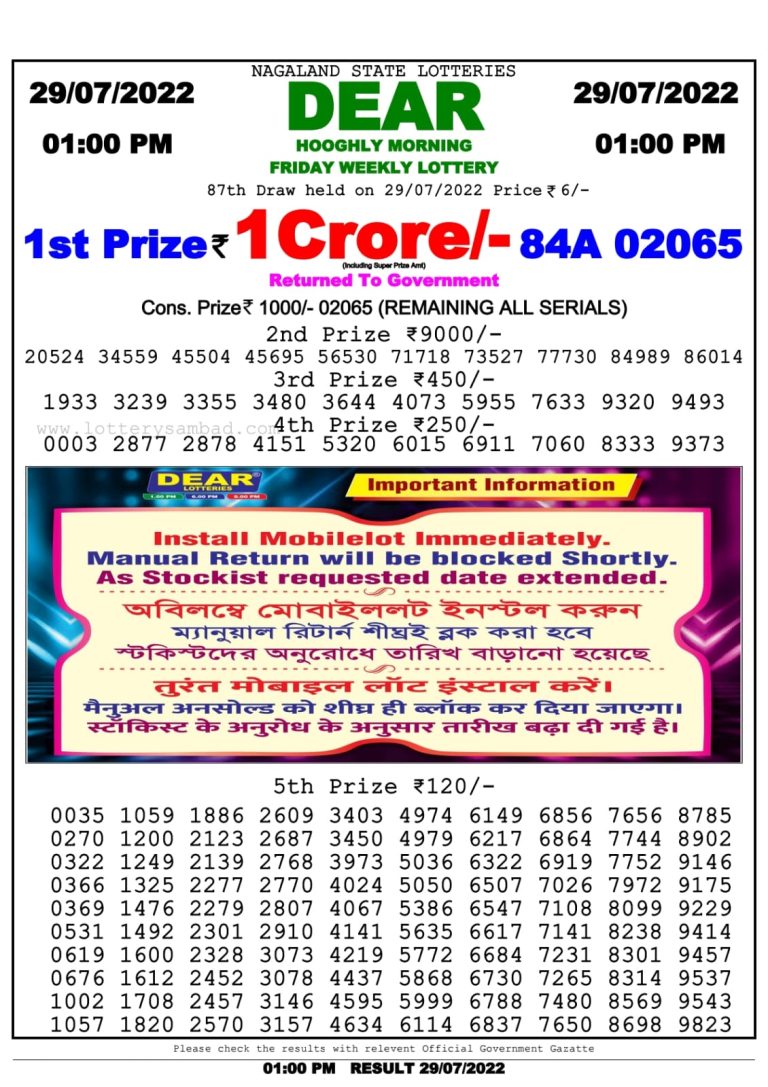 dear lottery result 1.00pm