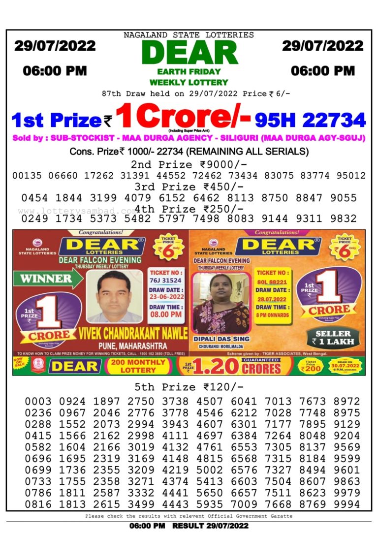 Dear lottery result 6.00pm