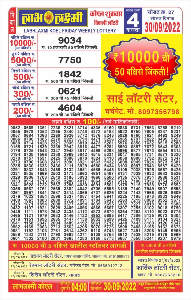 Labhlaxmi 4pm Lottery Result