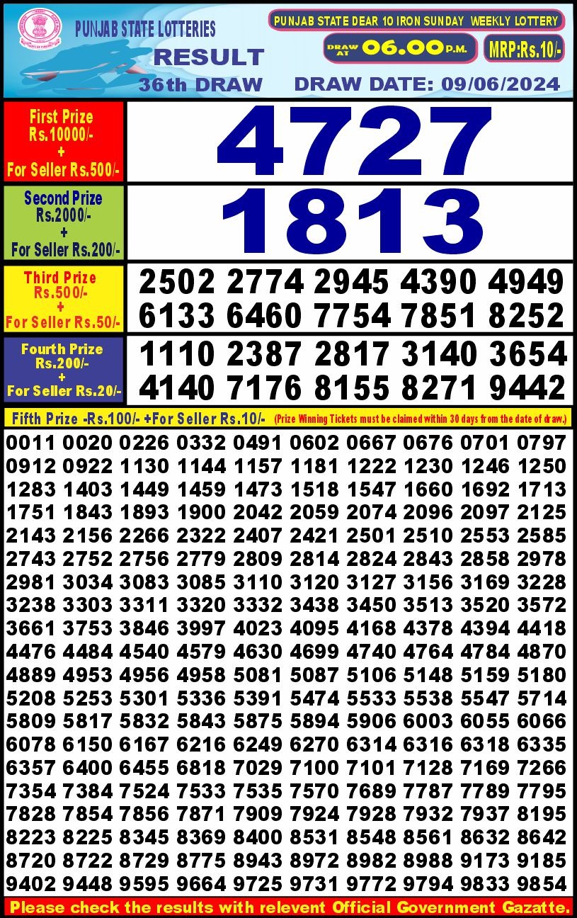 punjab lottery result 3 9 2024